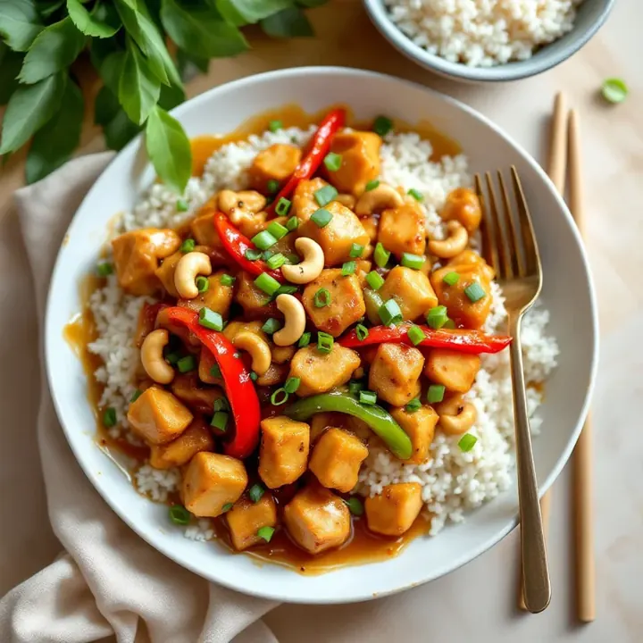Chicken and Cashew Stir Fry, seen from above