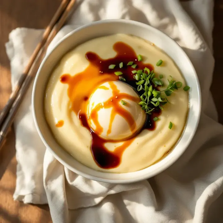 Chinese Steamed Egg (Savory Custard), seen from above