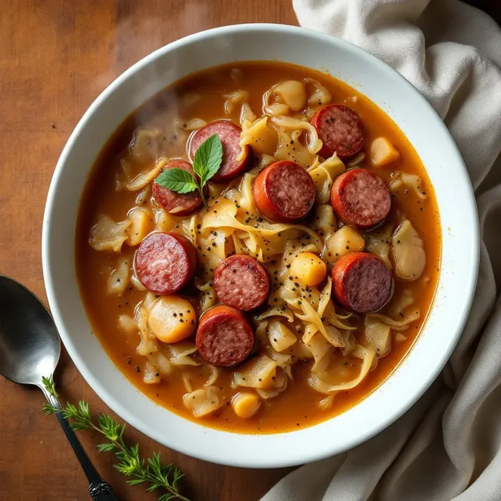 Sausage and Sauerkraut Stew, seen from above