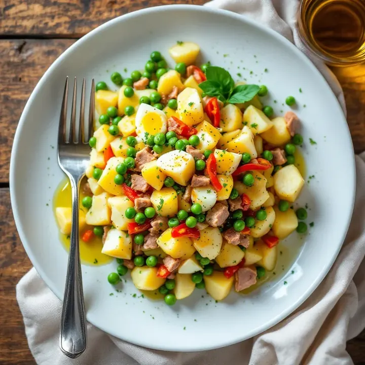 Ensaladilla Rusa (Potato Salad Tapa), seen from above