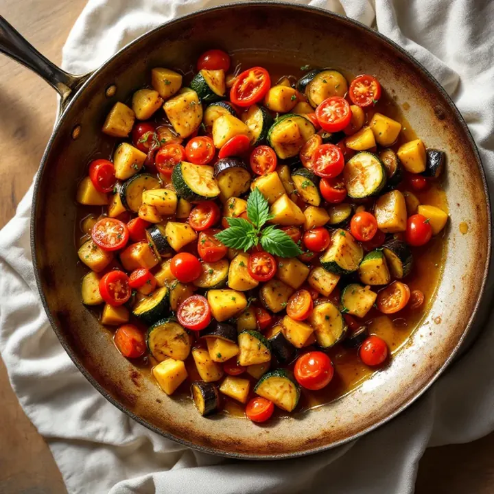 Pisto Manchego (Vegan Spanish Ratatouille), seen from above