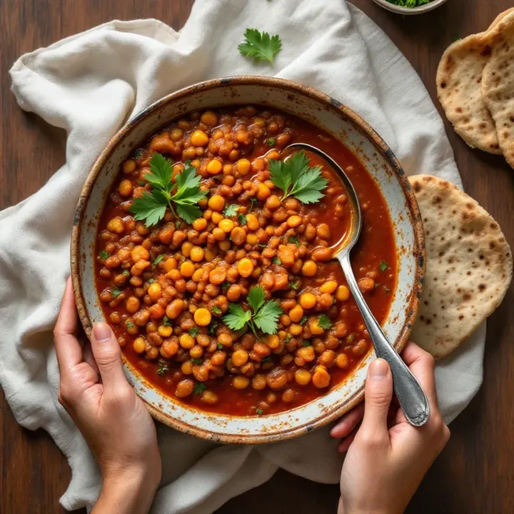 Misr Wot (Ethiopian Red Lentil Stew), seen from above