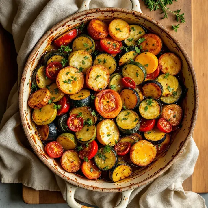 Briam (baked summer vegetables), seen from above