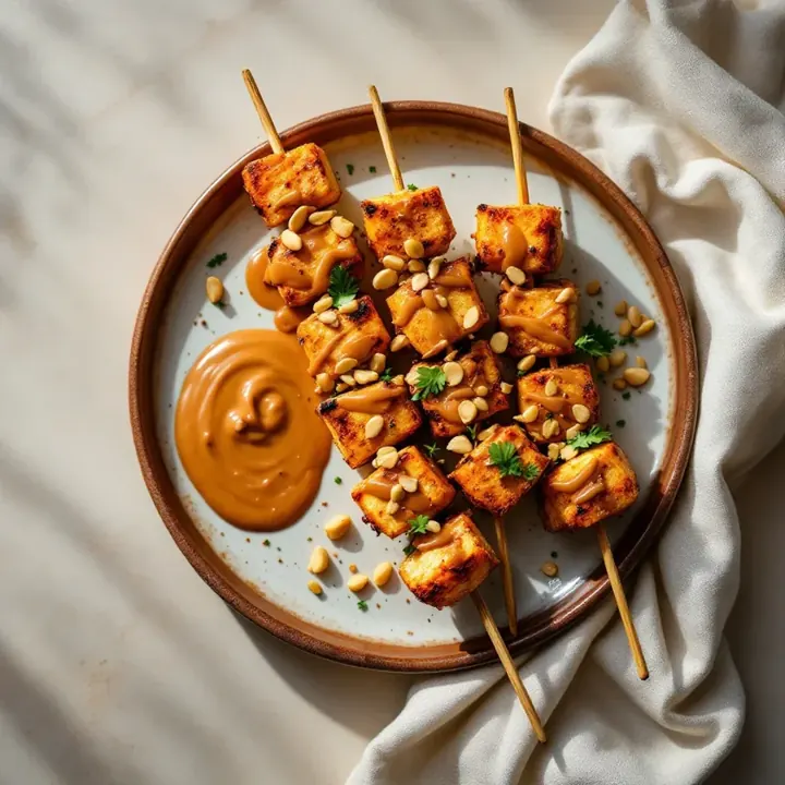 Sate Tahu with Peanut Sauce, seen from above