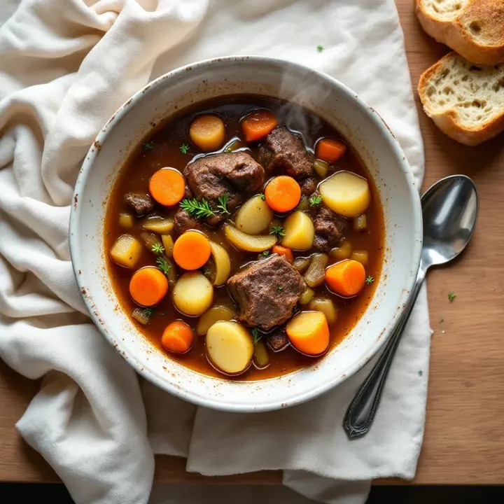 Beef and Vegetable Stew, seen from above