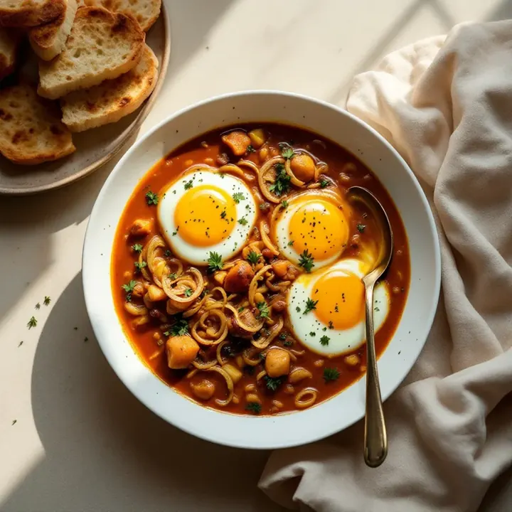 Eshkeneh (Herb and Egg Stew), seen from above