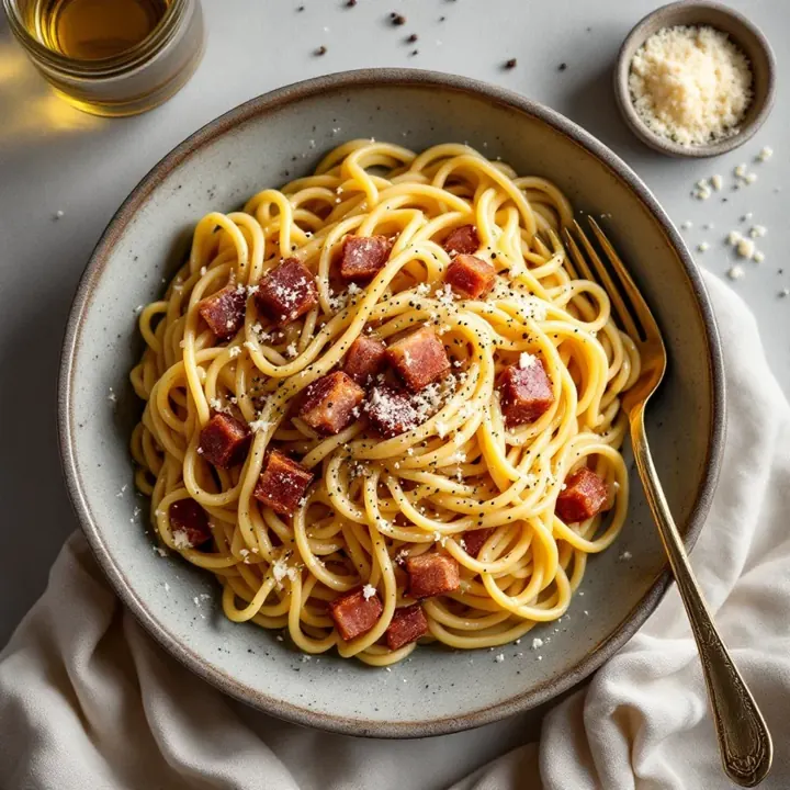 Carbonara, the honest way, seen from above