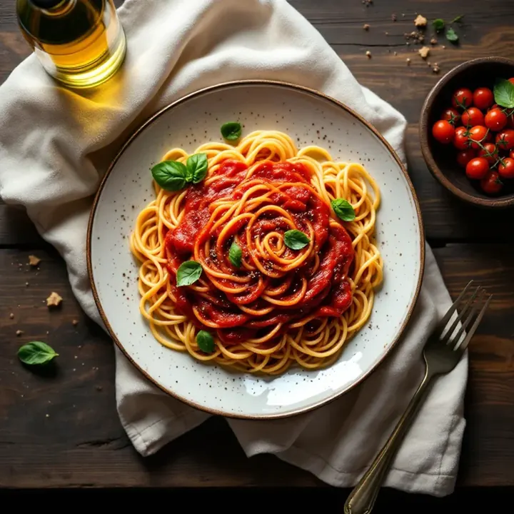 Pasta al Pomodoro, seen from above