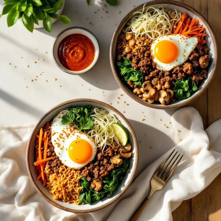 Bibimbap at home, seen from above