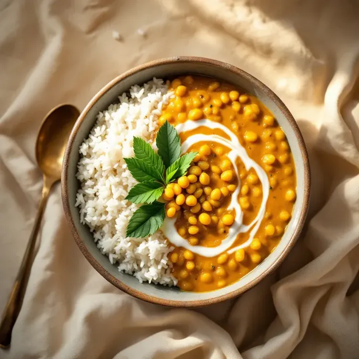 Red Lentil Coconut Curry (Parippu Curry), seen from above