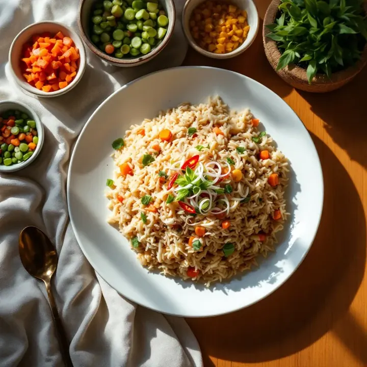 Nasi Goreng Rumah (Home-style Fried Rice), seen from above
