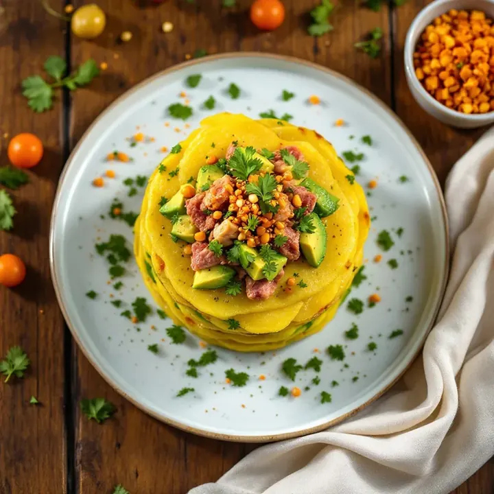 Causa Limeña (Layered Potato Salad), seen from above