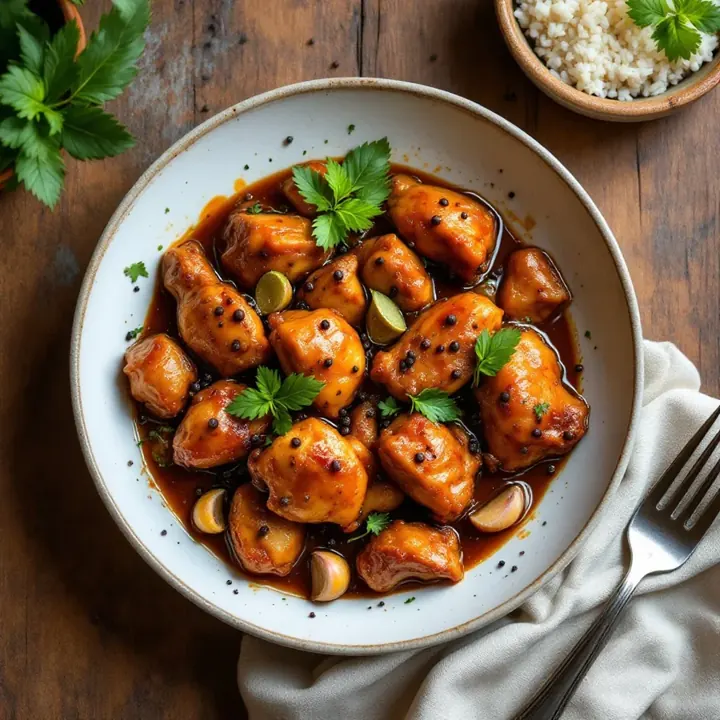 Chicken adobo, seen from above