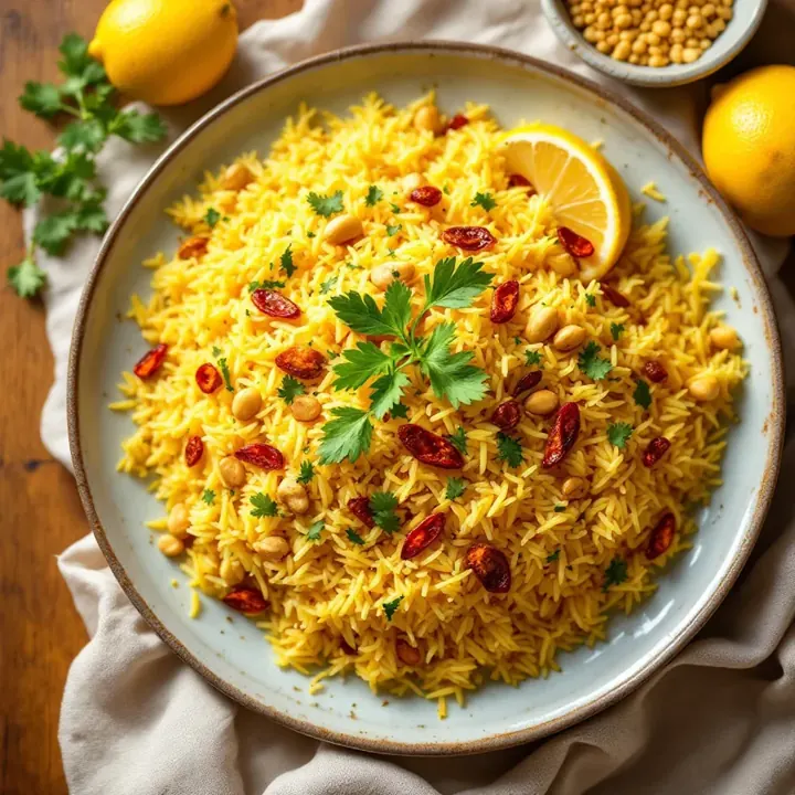Lemon Rice (Chitranna), seen from above