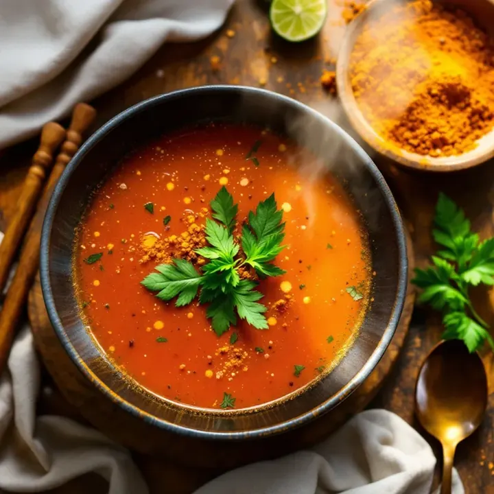 Quick Tomato Rasam, seen from above