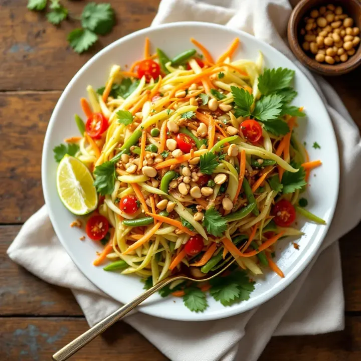 Som Tam Thai (Green Papaya Salad), seen from above