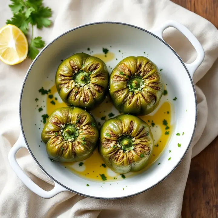Stuffed Green Peppers (Biber Dolması), seen from above