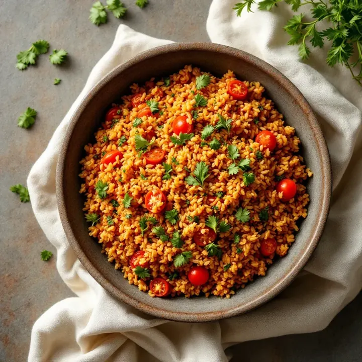 Tomato Bulgur Pilaf, seen from above