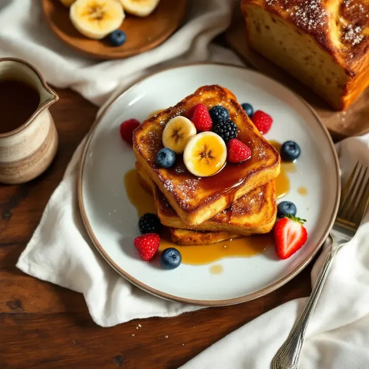 Vegan Banana French Toast, seen from above