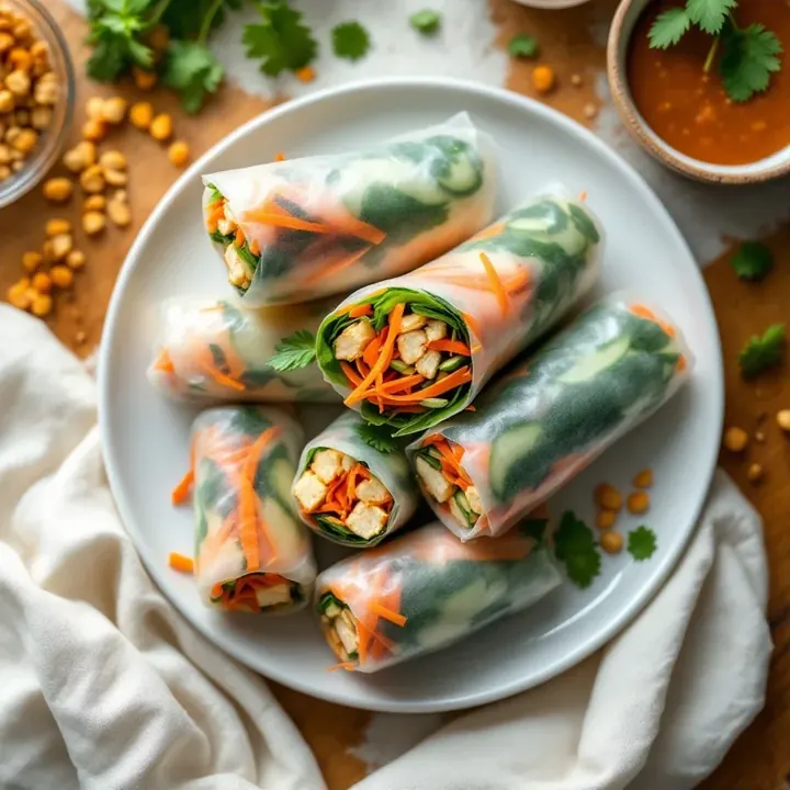 Vegan Fresh Spring Rolls, seen from above